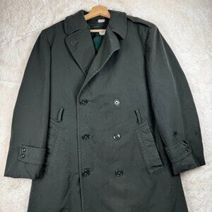 Vintage US Army Overcoat Mens 36R Green Wool Gabardine Long Trench Coat 70s AG44